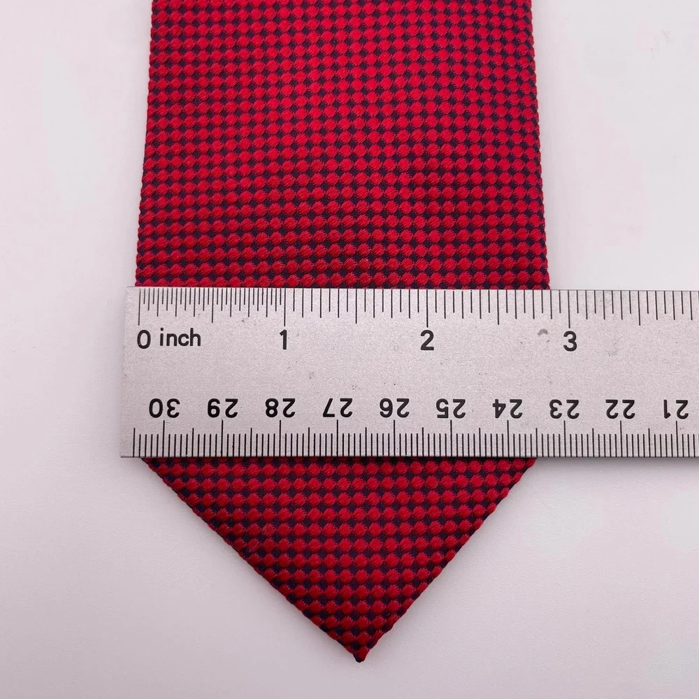 BOSS Hugo Boss Mens Silk Red Black‎ Checkered Pattern Italian Neck Tie Formal